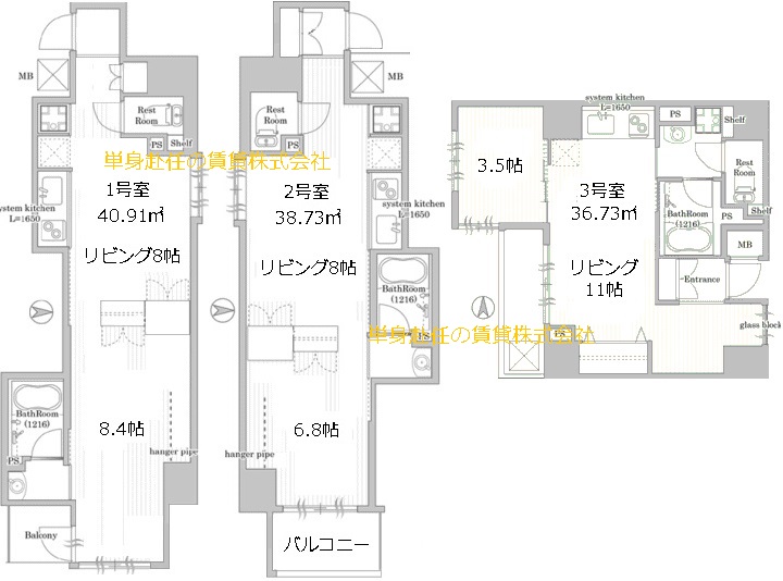 大阪家具付き賃貸マンション‐フェリス北浜の間取図