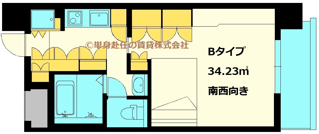 JR東西線御幣島駅、家具付き賃貸マンション、ハイム千舟、間取図、Bタイプ