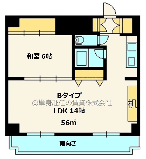 役員社宅向け家具付き賃貸マンション大阪、借上げ社宅向け家具付き賃貸マンション新大阪、単身赴任の賃貸株式会社、間取図Bタイプ
